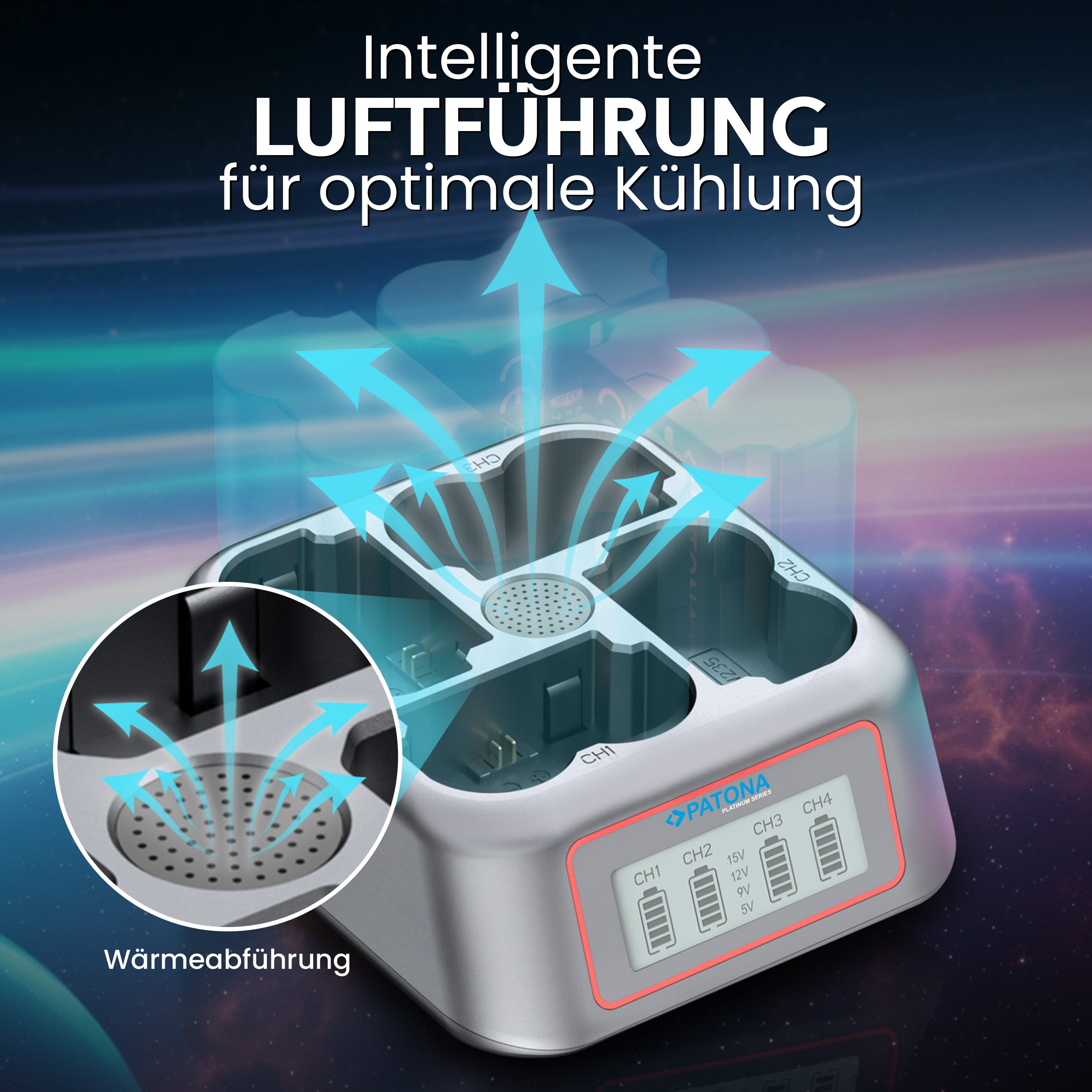 Ladehubs, Mehrfach-Ladegerät, Kühlung/Belüftung, LED-Anzeigen, USB-Anschlüsse