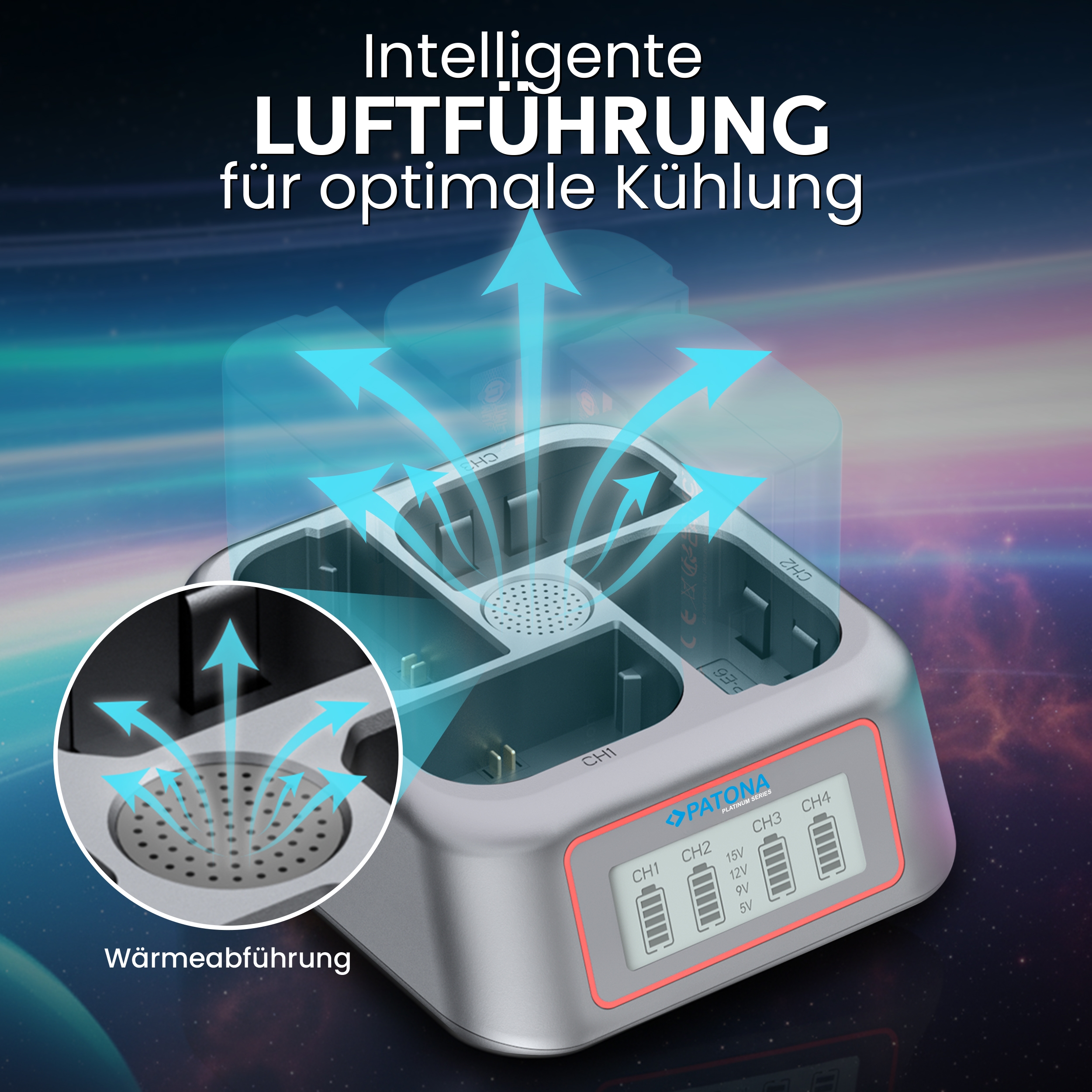Ladestation, Mehrfachschale, Ladegerät, Kühlung, Thermaltag