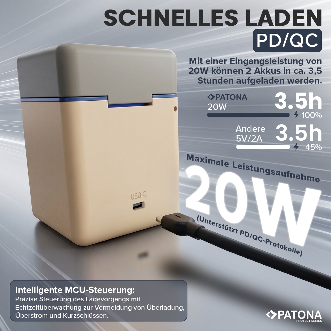 usb-c, Ladegerät, Batterie, 20W, PD/QC-Unterstützung