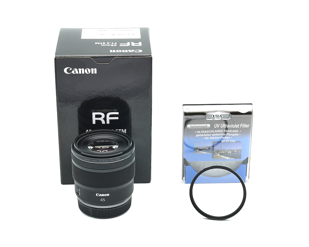 objektiv, Canon RF 45mm, UV-Filter, Verpackung, Zubehör