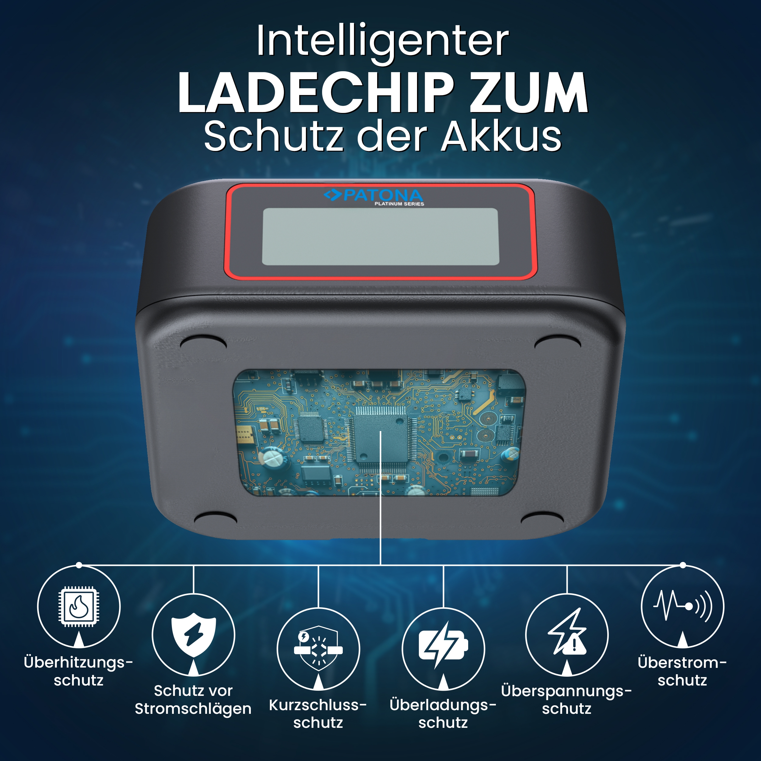 Li-Ion Akku, Batteriepack, Displaypanel, Schaltkreisboard, Ladegerät