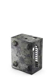 Metallblock, roster Würfel, perforierte Seite, Industrieblock, Metallbeschlag