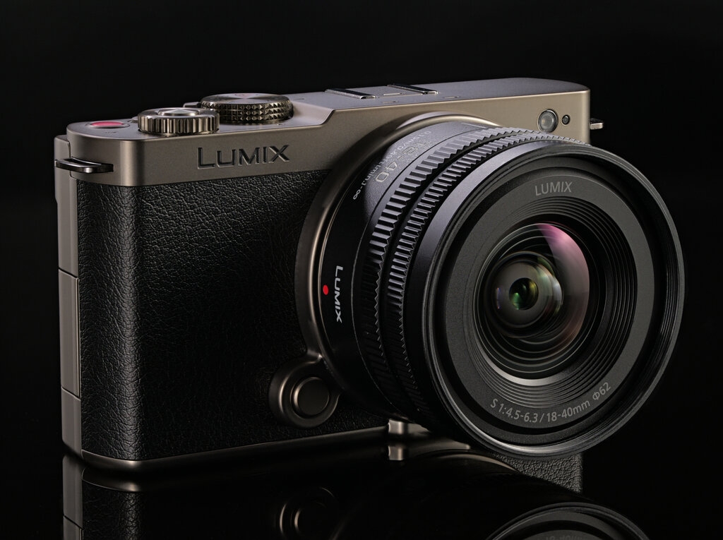 kamera, spiegelreflex?, lumix, objektiv, schwarz
