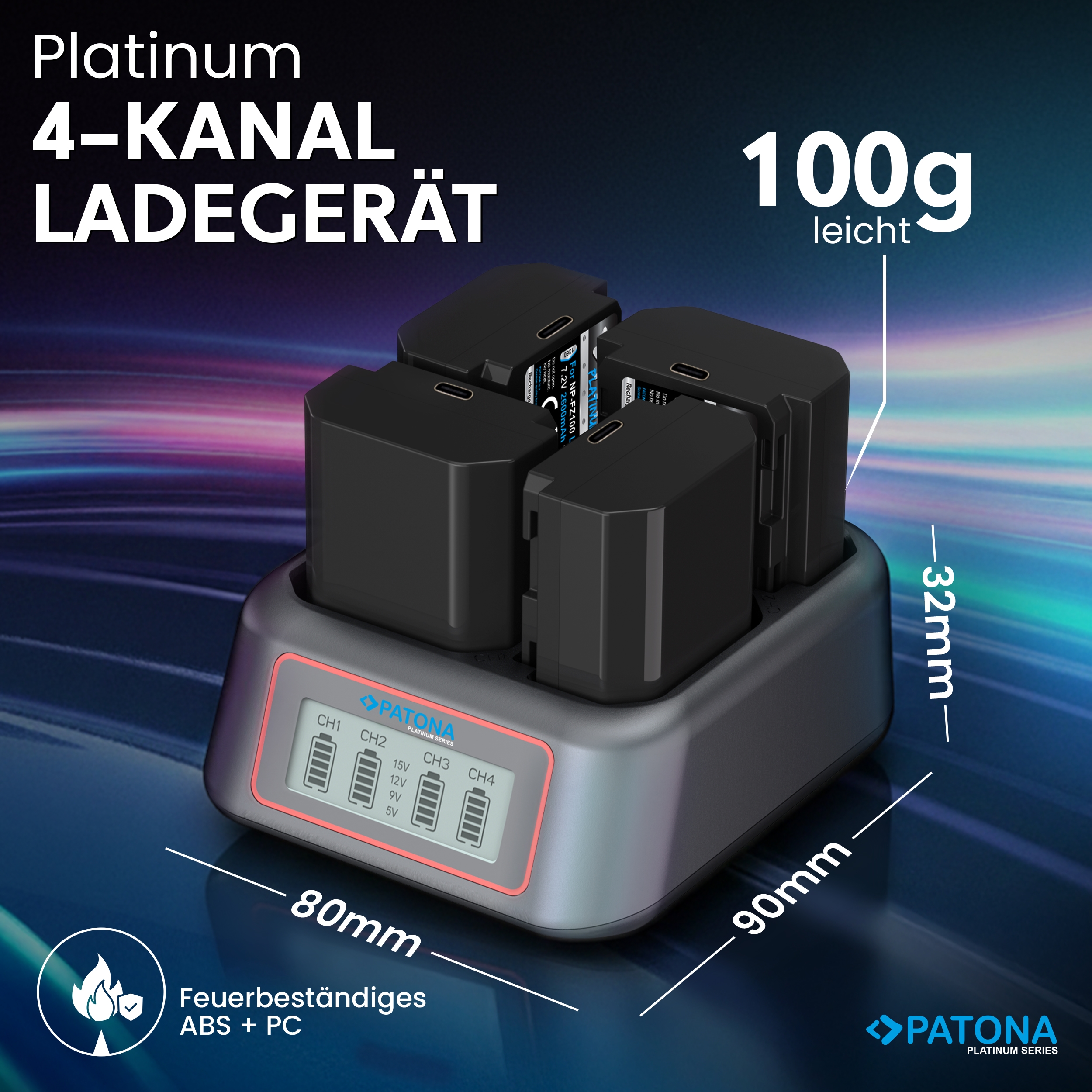 Batterielader, 4-Kanal, AA/AAA-Ladegerät, Lade-Dock, LED-Anzeige