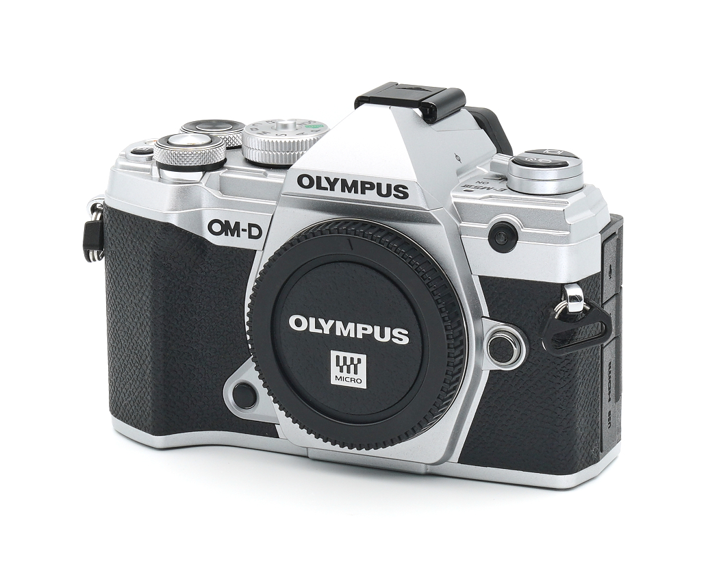 kamera, Spiegelreflex?, schwarz silber, objektivdeckel, Olympus OM-D