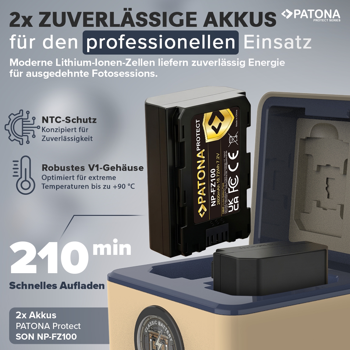 Akkupack, NP-FZ100, Lithiumbatterie, Kamerabatterie, Ladehülle