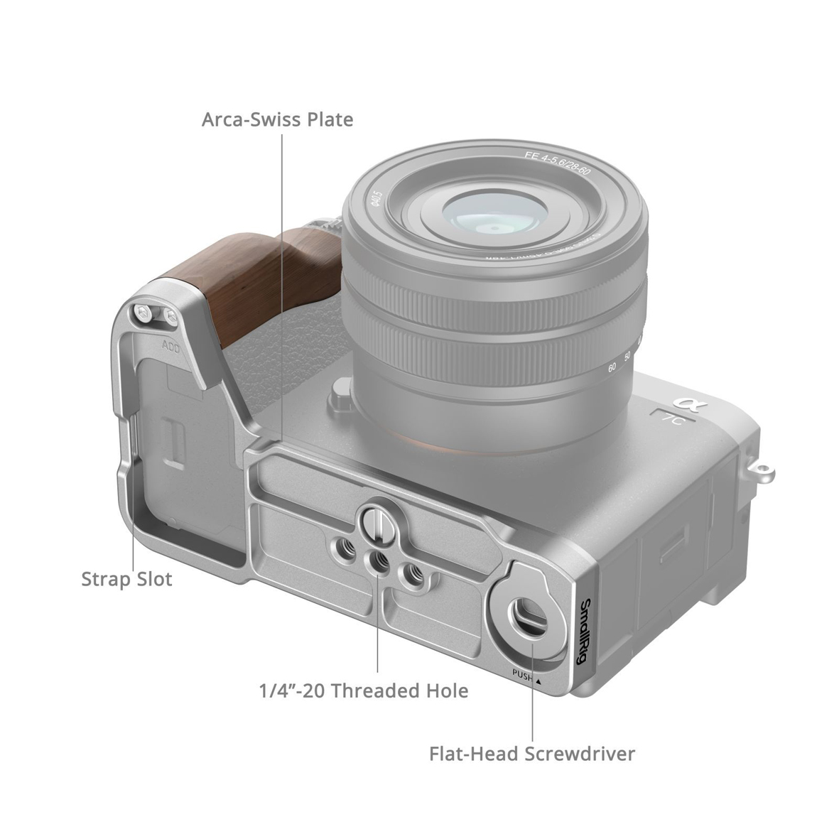 Spiegellose Kamera, Kompaktkamera, Silbermetall, 1/4-20 Gewinde, Arca-Swiss Platte