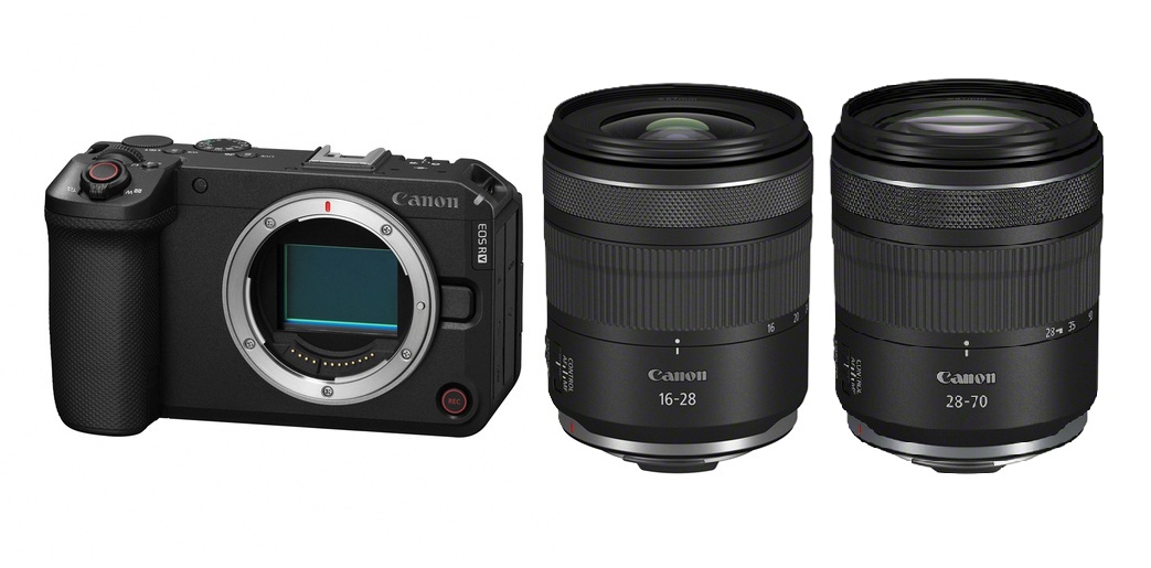 Spiegellose Kamera, Canon, wechselobjektiv, zwei Zoom-Objektive, EOS R