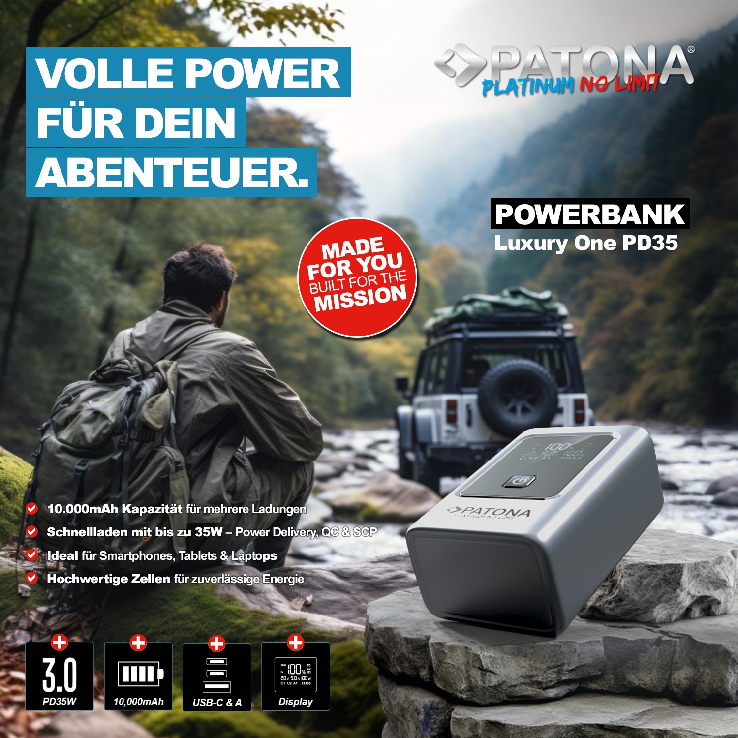 PATONA Platinum Powerbank Luxury One PD35W 10.000mAh 2xUSB-C PD3.0 1xUSB-A