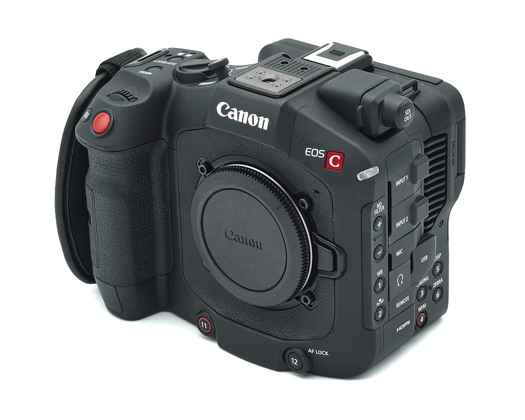 DSLR-Kamera, Canon EOS, schwarzer Körper, abnehmbares Objektiv, USB-Anschlüsse