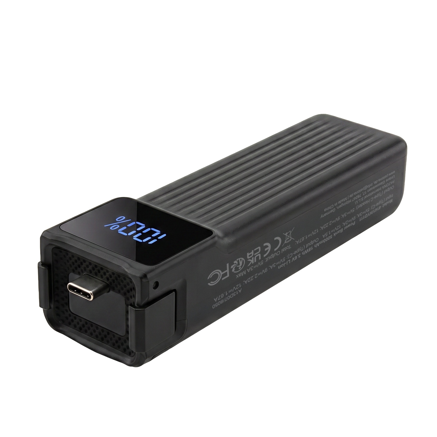 Akku, Externer Akku, USB-C, digitales Display, schwarz