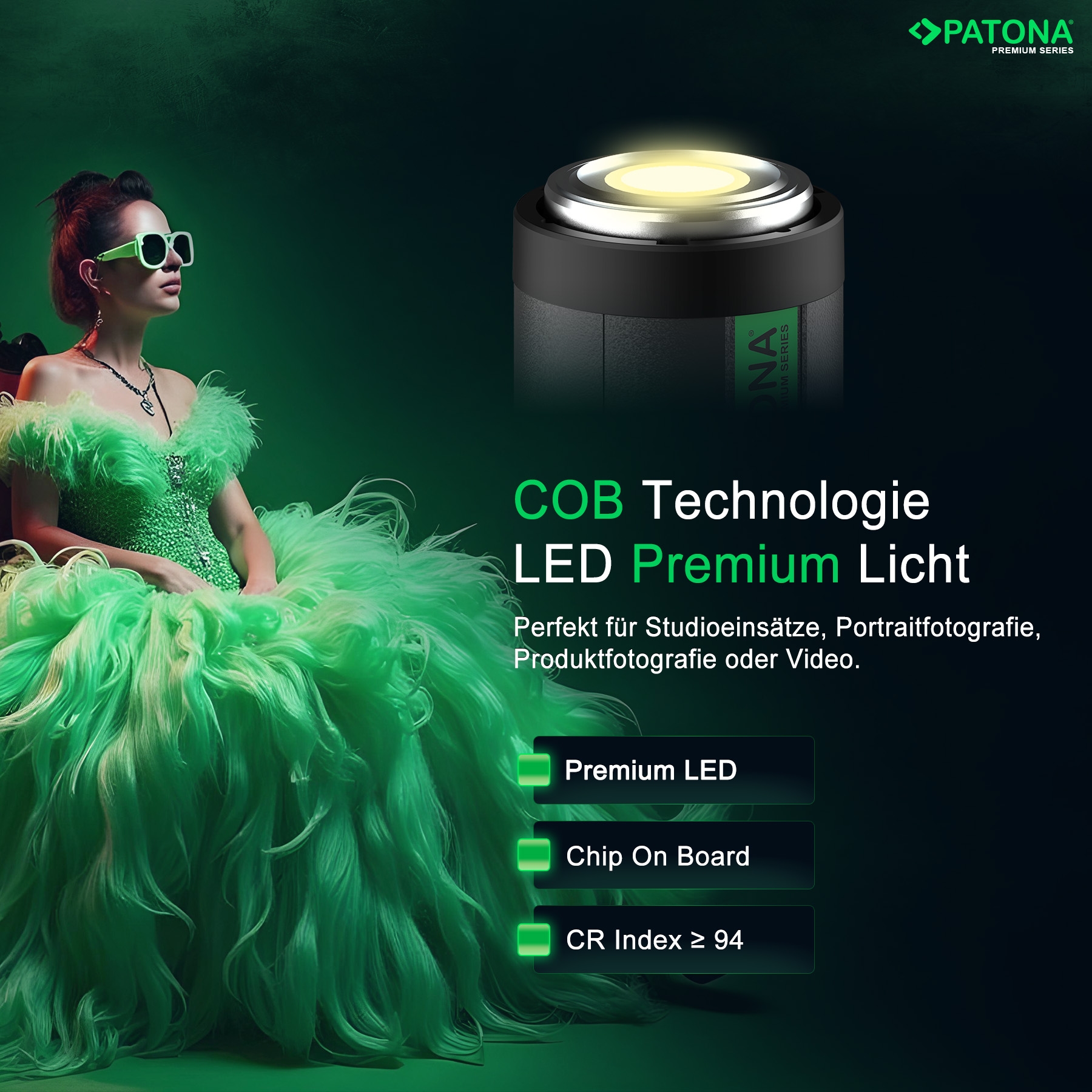 PATONA Premium LED professionelles Fotolicht Videolicht LED 120W COB ML-1200 inkl. Tragetasche