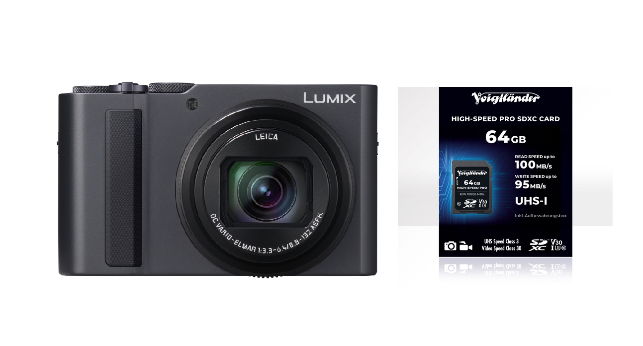 Kamera, Kompaktkamera, Leica-Objektiv, schwarz, 64GB Speicherkarte Bundle