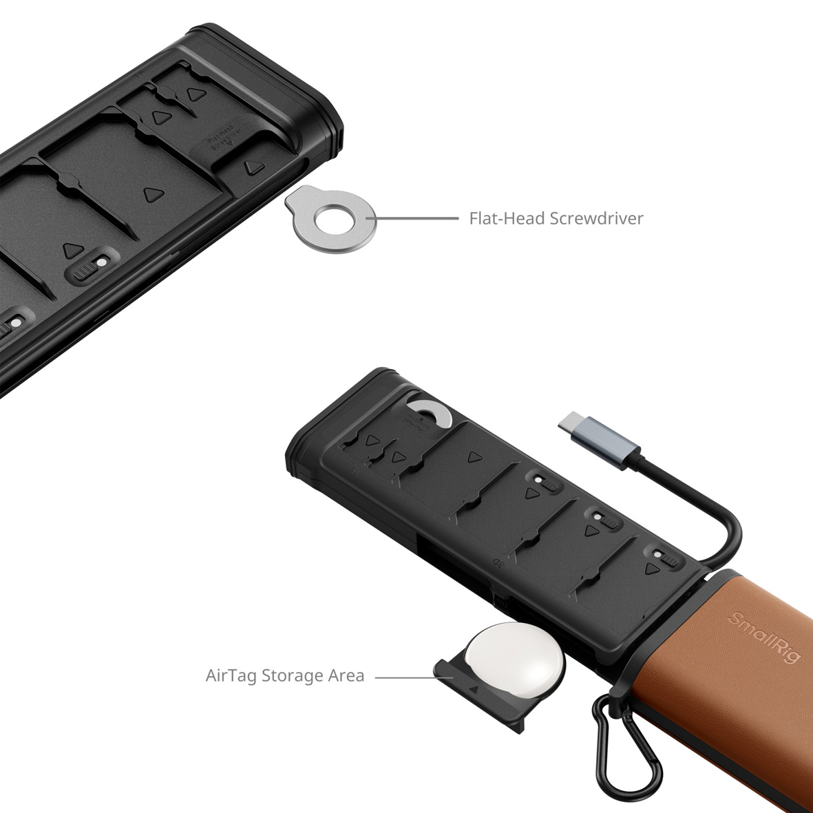 Batteriepack, Mehrfach-Ladegerät, Flachkopf-Schraubendreher, AirTag-Aufbewahrung, USB-C-Kabel