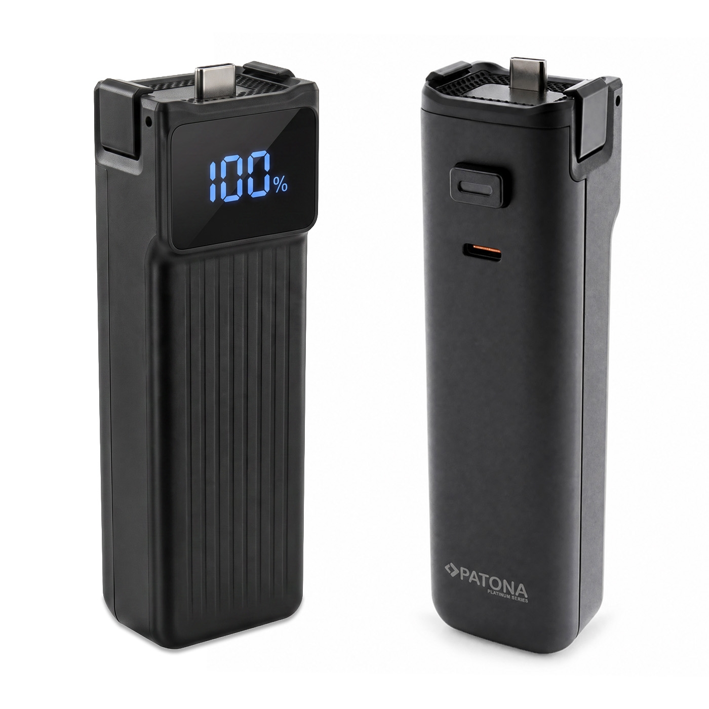 Powerbank, USB-C, digitale Anzeige, schwarz, tragbares Ladegerät