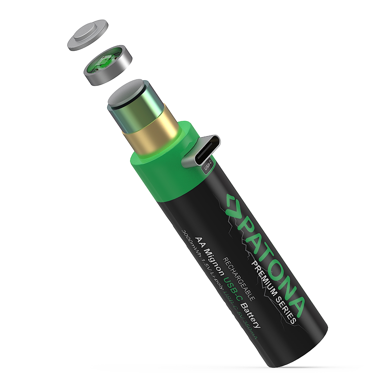 PATONA Premium USB-C 4x AA Mignon Akkus Lithium 3000mWh 1.5V aufladbar mit 1 zu 2 USB-C Ladekabel
